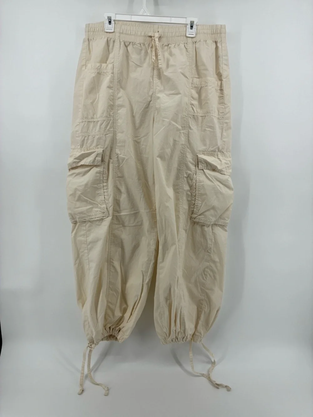 aerie Cream Wide-Leg Cargo Pants with Drawstring Waist - Picture 6 of 16